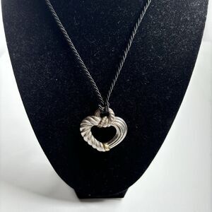 JUDITH RIPKA Sterling Silver Diamonique Heart Pendant Adjustable Cord Necklace